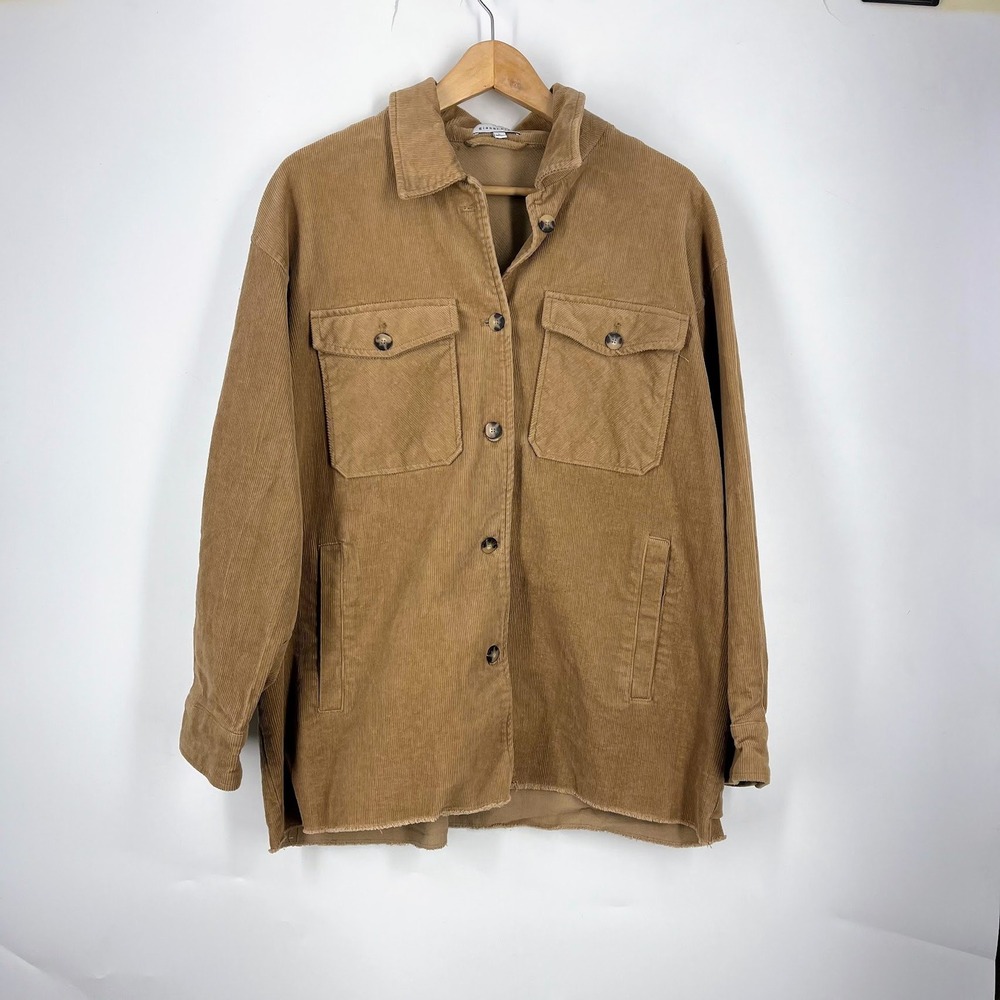 Gianni Bini Tan Brown Corduroy Shacket Button Front Raw Hem Jacket Womens Medium